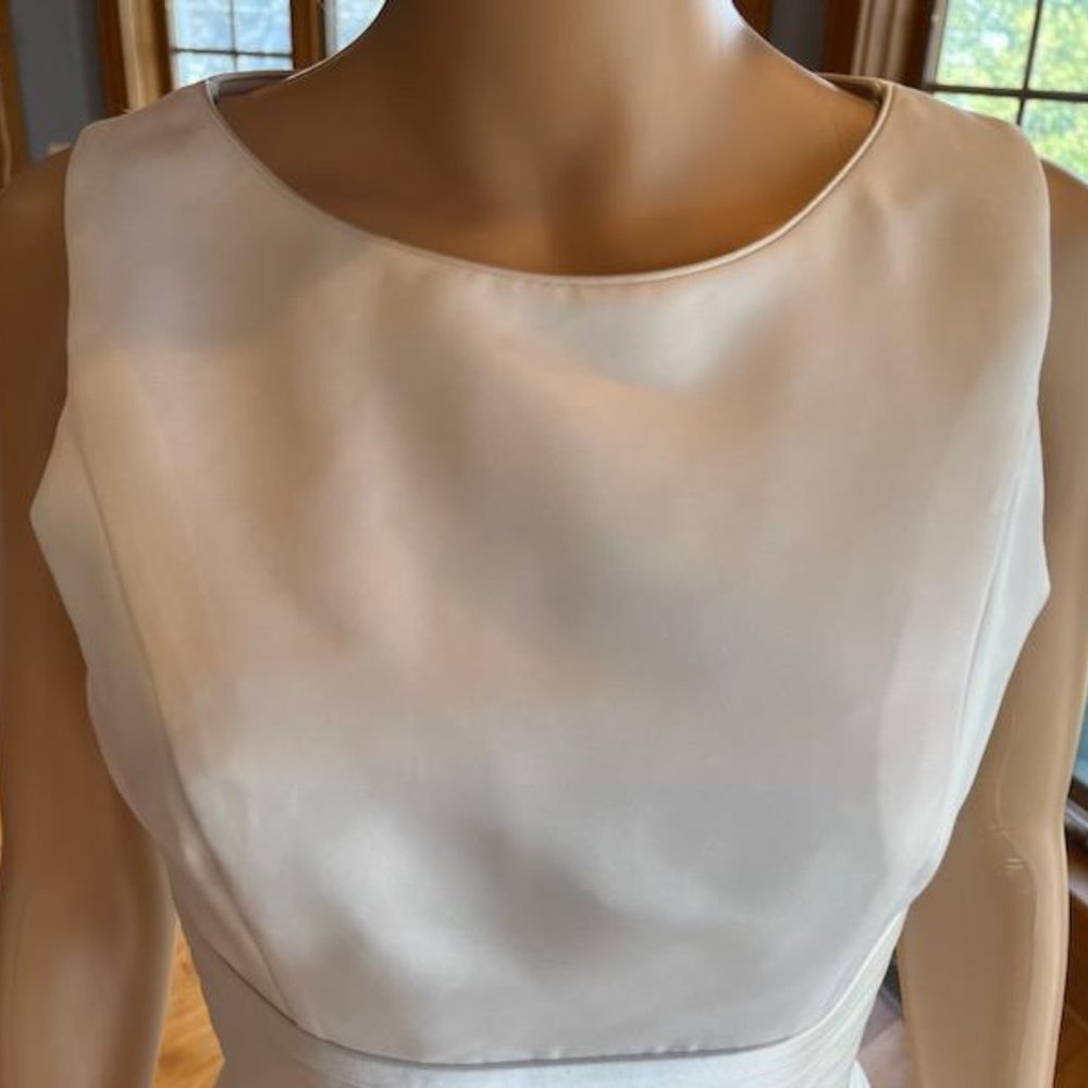 *Mon Cheri Ivory Tan Satin Sleeveless O Back Wedding Dress Bridal Gown Size 8 - Picture 7 of 14